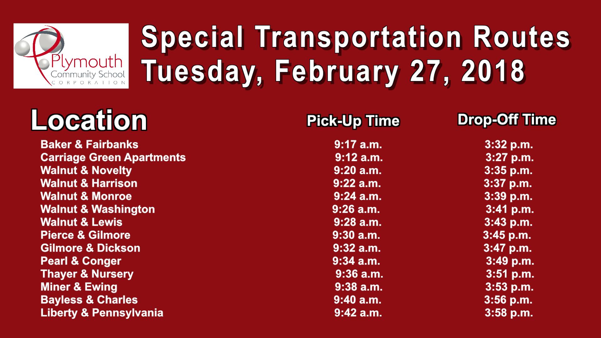 PCSC logo with transportation schedule that has information listed in actual post.
