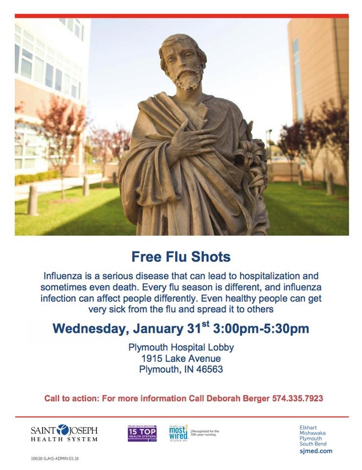 St. Joseph Health System wants to make sure you and your family get a flu shot for free. The hospital will be holding a flu shot clinic in the front lobby on Wednesday, Jan. 31st. from 3-5 p.m. 