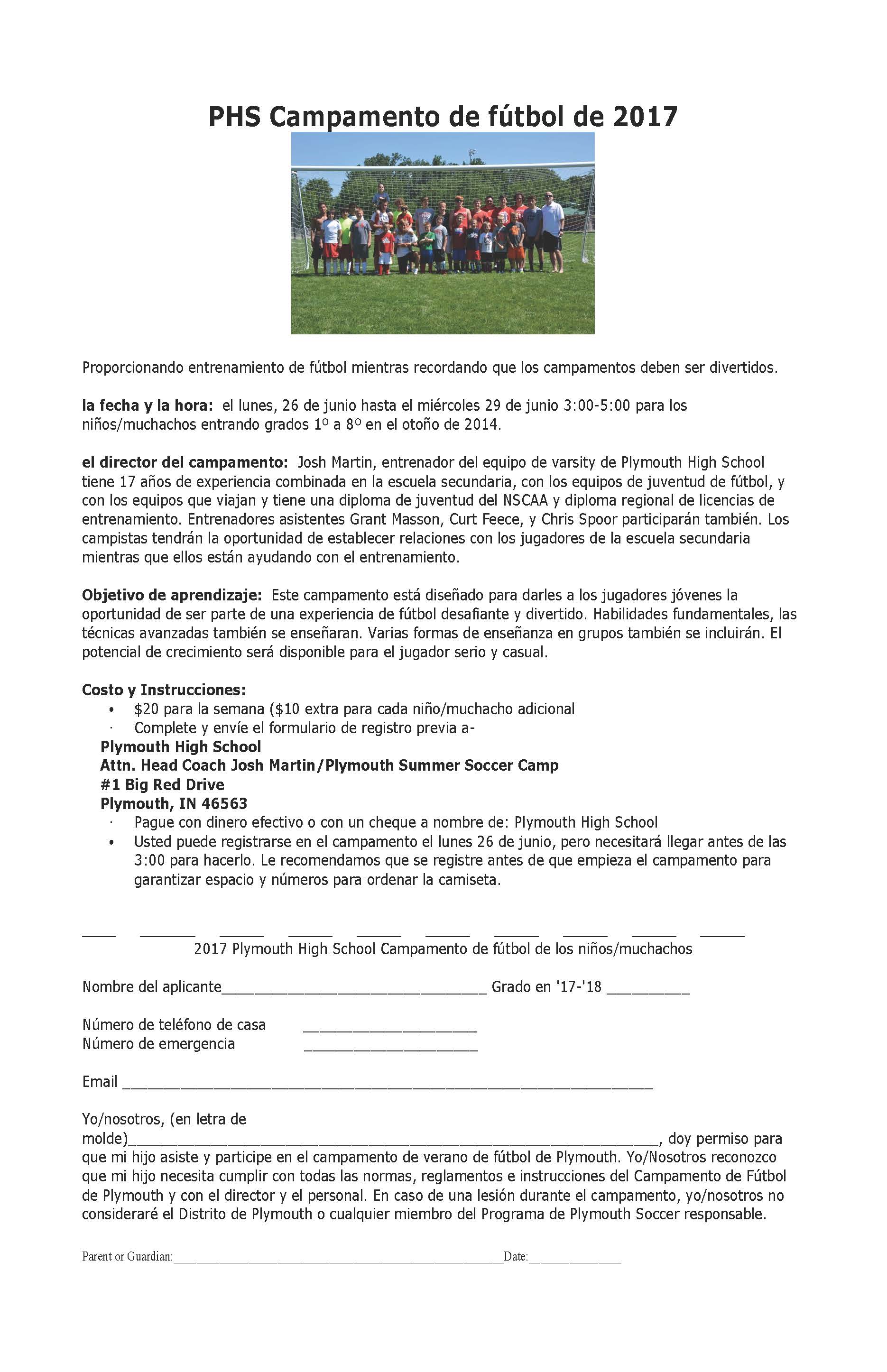 Boys Soccer Camp Flyer in Español