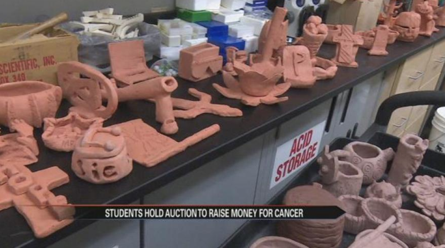 PHS Freshmen create clay structures for Clay for Cancer Event.