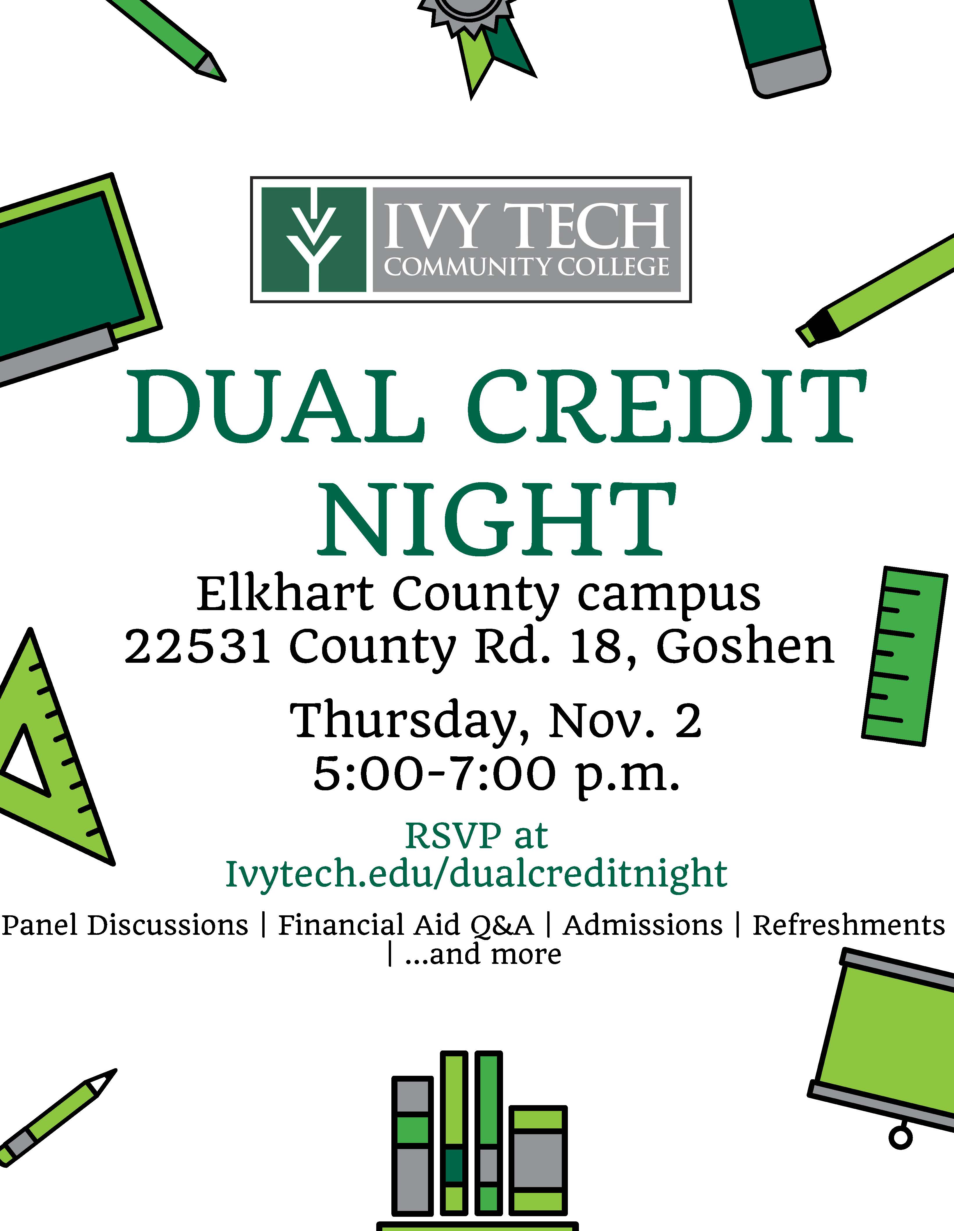 Ivy Tech Dual Credit Night on November 2, 2017 from 5:00-7:00 p.m.
