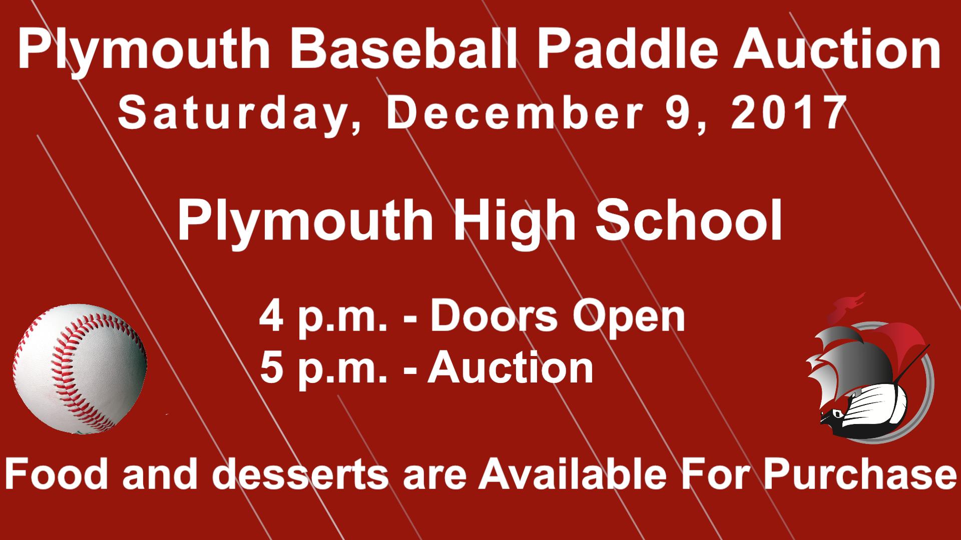 Plymouth Baseball Paddle Auction Saturday, December 9, 2017