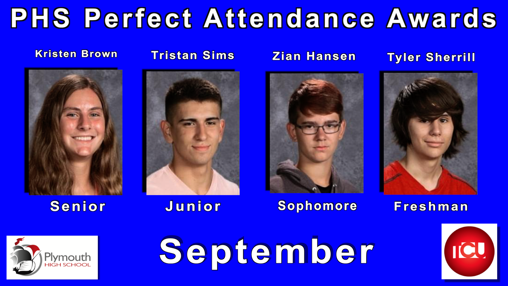 PHS Perfect Attendance Award Winners for September