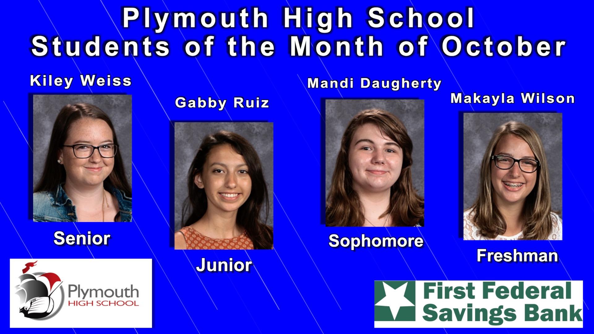 Plymouth High School First Federal Savings Bank Students of the Month of October 