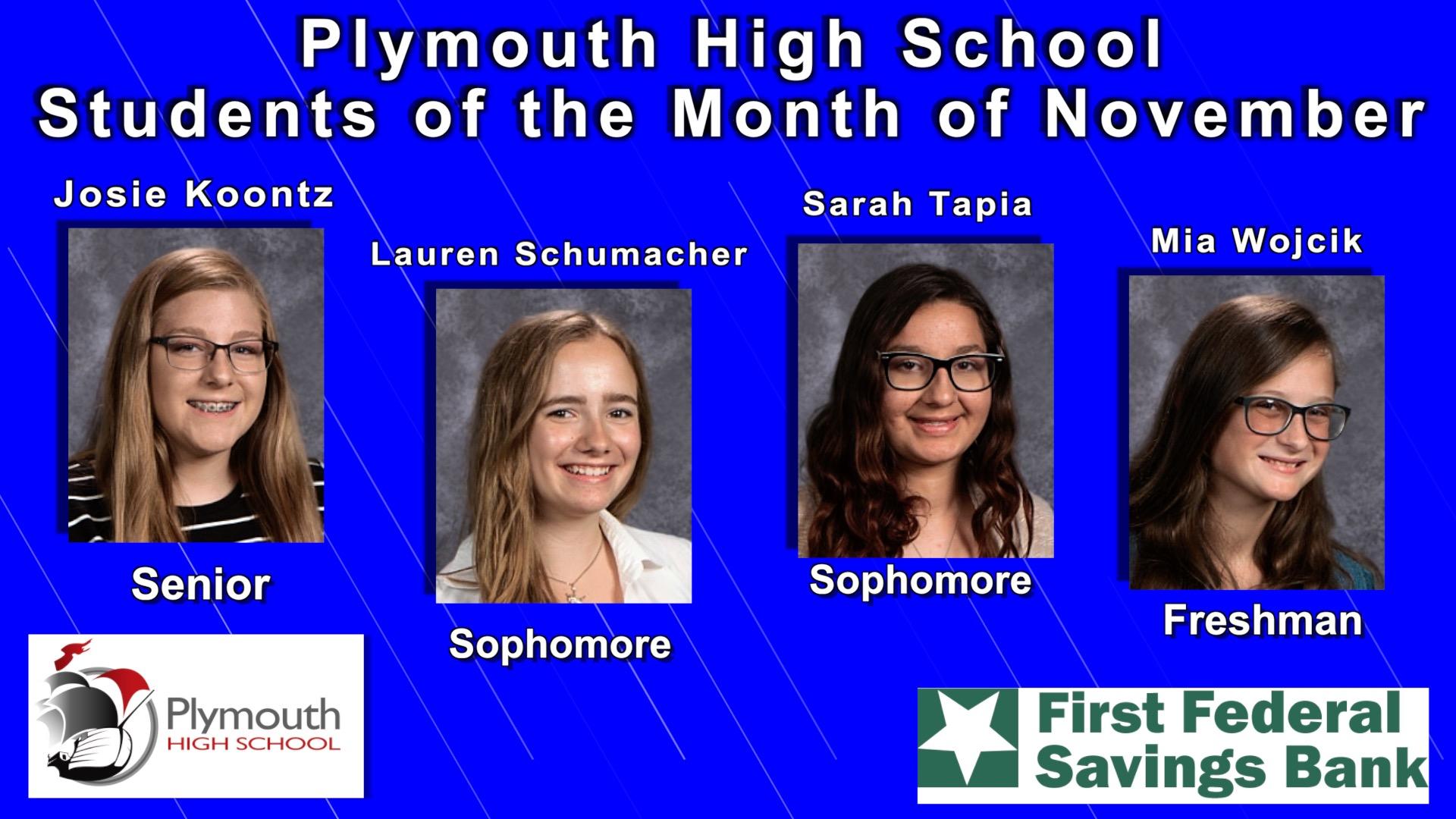 Plymouth High School First Federal Savings Bank Students of the Month of November