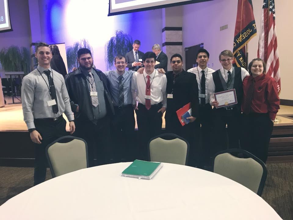 Steven Hovermale, teacher and PHS students at JAG competition.