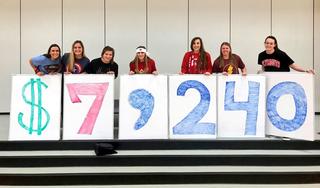 PHS Students with the $7,240 sign that shows how much Riverside students raised at dance.