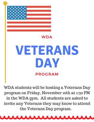 Veterans Day Program on November 10 at 1:30 p.m.