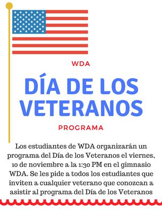 Dia de los veteranos programa viernes 10 de noviembre a la 1:30 p.m.