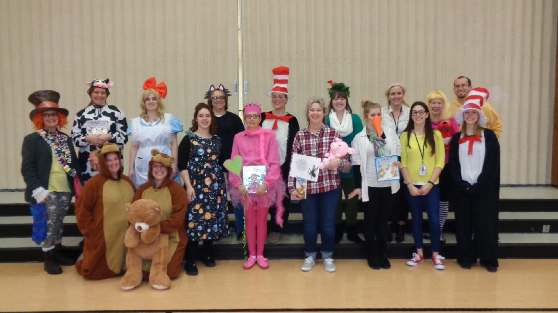 Webster staff dressed as book characters for Read Across America Day.
