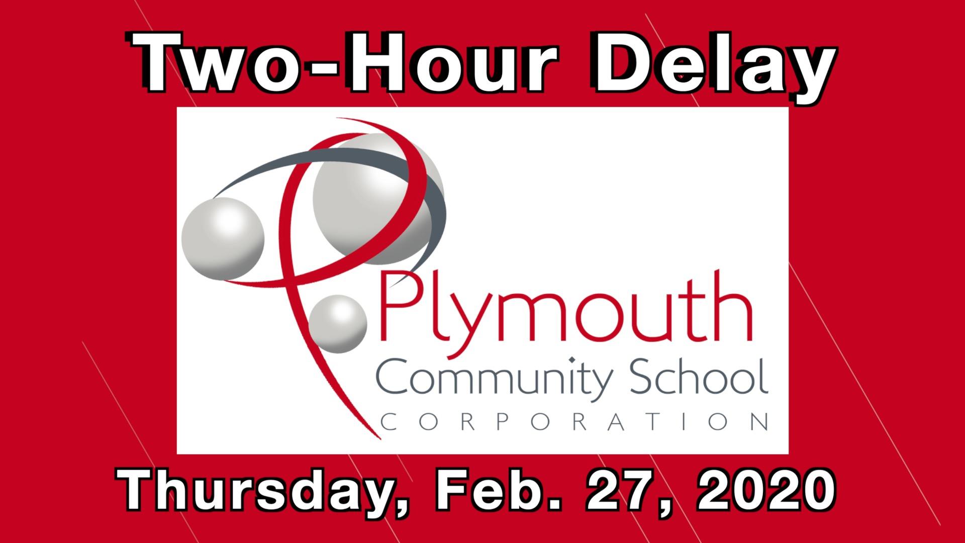 Two-Hour Delay on Thursday, February 27, 2020 with PCSC logo on red background