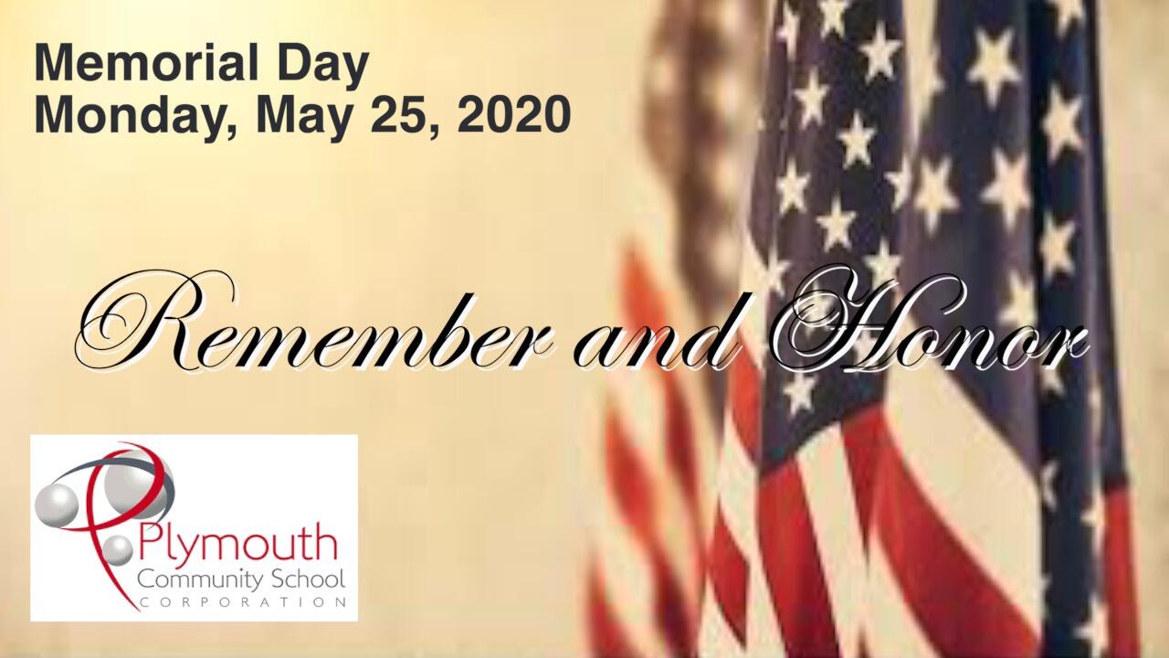 Memorial Day-Monday, May 25, 2020-Remember and Honor-flag image and PCSC logo