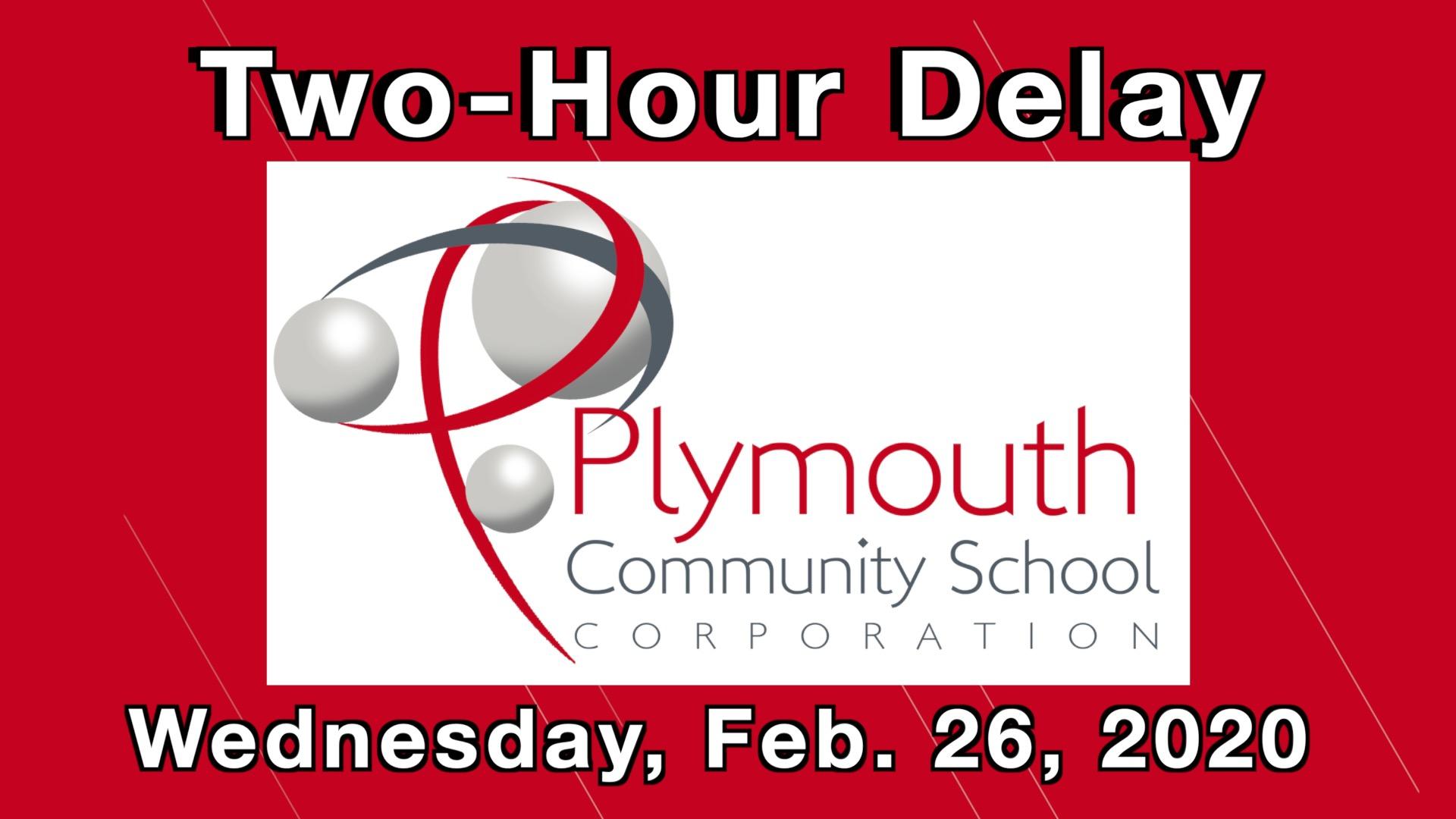 Two-Hour Delay on Wednesday, Feb. 26, 2020 with PCSC logo on red background