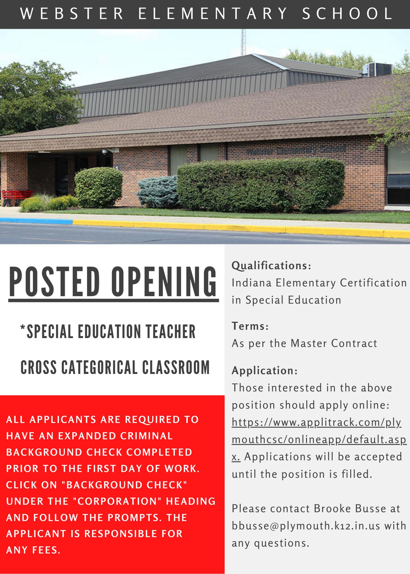 Webster Elementary Special Education Teacher Posting