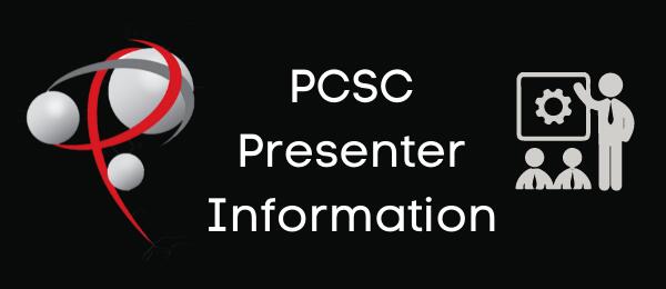PCSC Presenter Information with PCSC logo and presentation image on black background