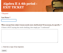 Algebra II A 4th periof Exit ticket