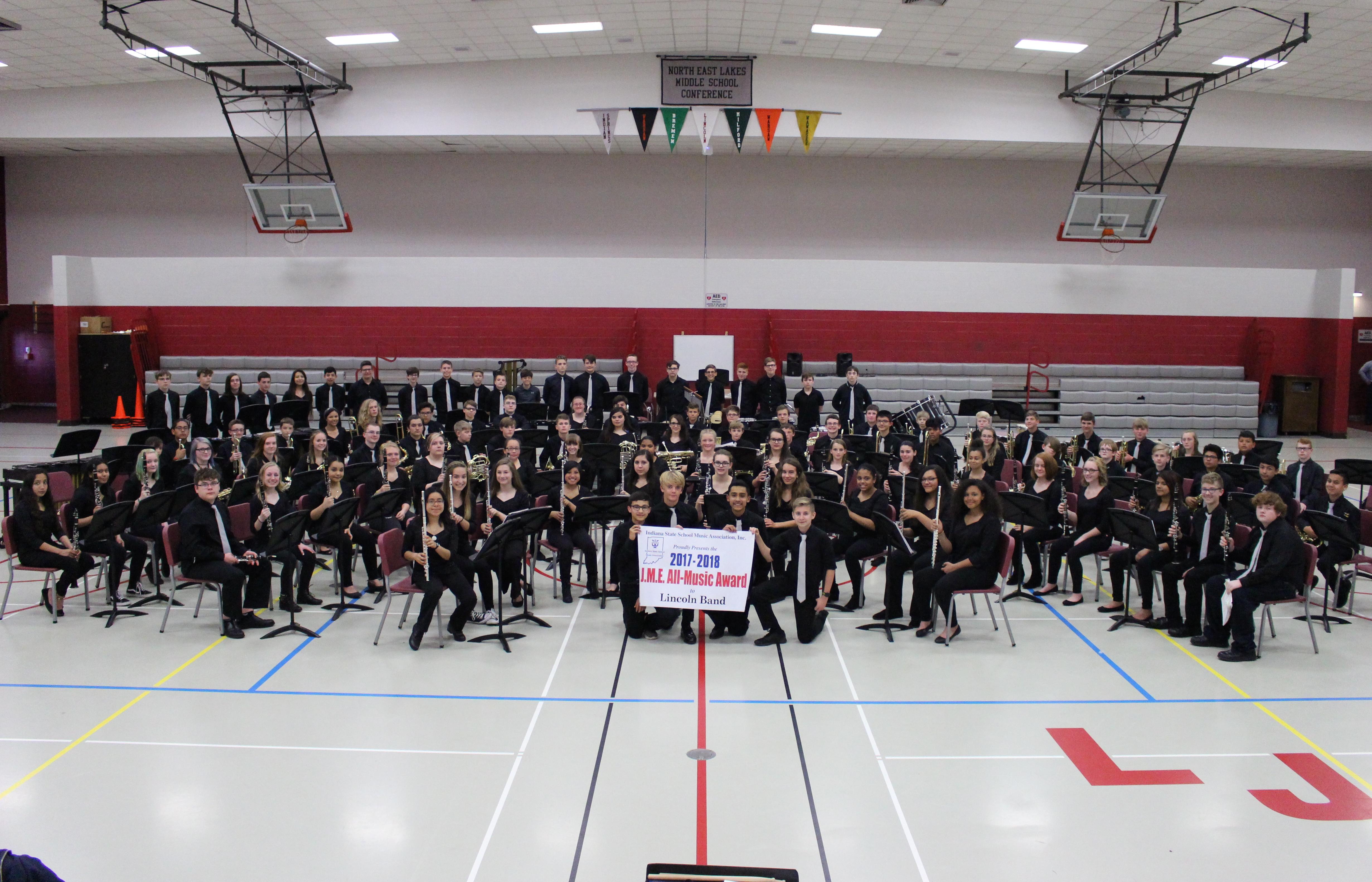 LJH Music students with their ISSMA All-Music Award Banner