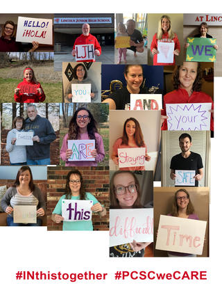 Collage of LJH Staff holding signs