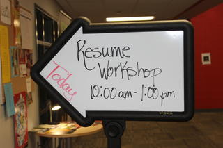 Resume Workshop Today 10-1 p.m. sign picture
