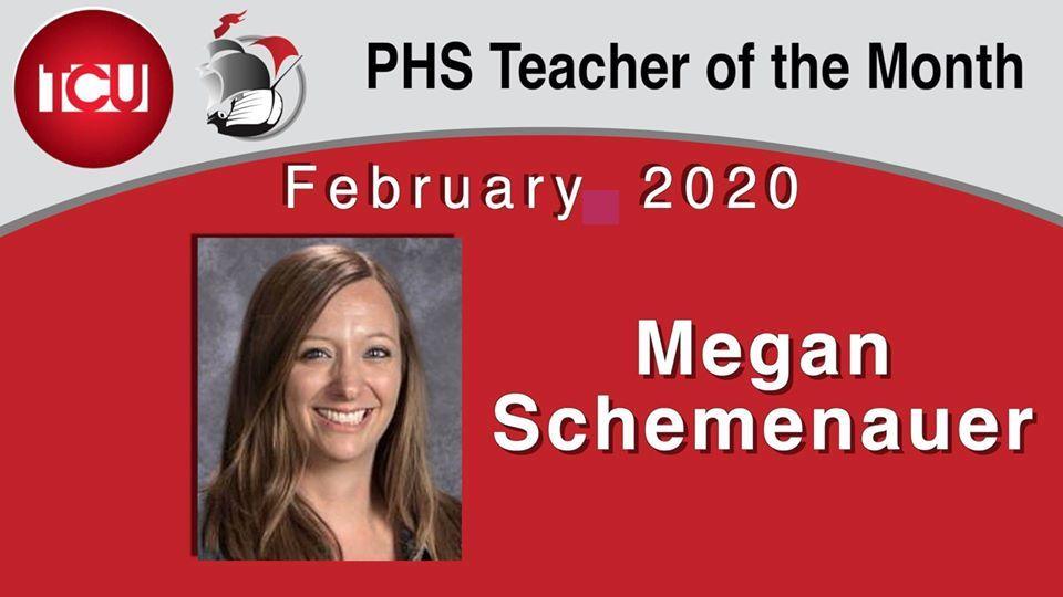 TCU logo and PHS ship logo-PHS Teacher of the Month-February 2020-Megan Schemenauer