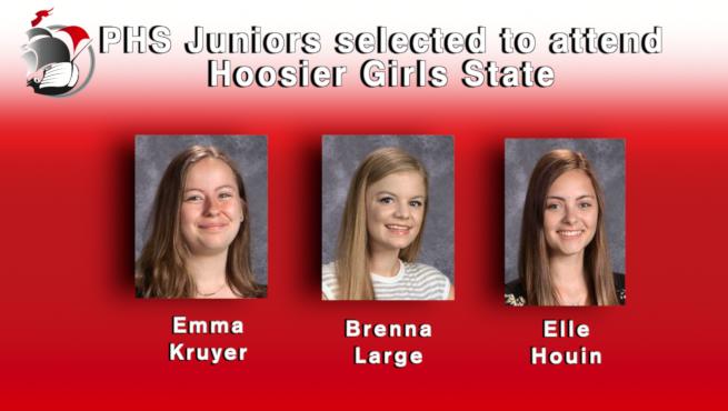 PHS Juniors selected to attend-Hoosier Girls State- photos of students on red background