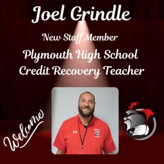 Joel Grindle New Staff Member Plymouth High School Credit Recovery Teacher with PHS Logo