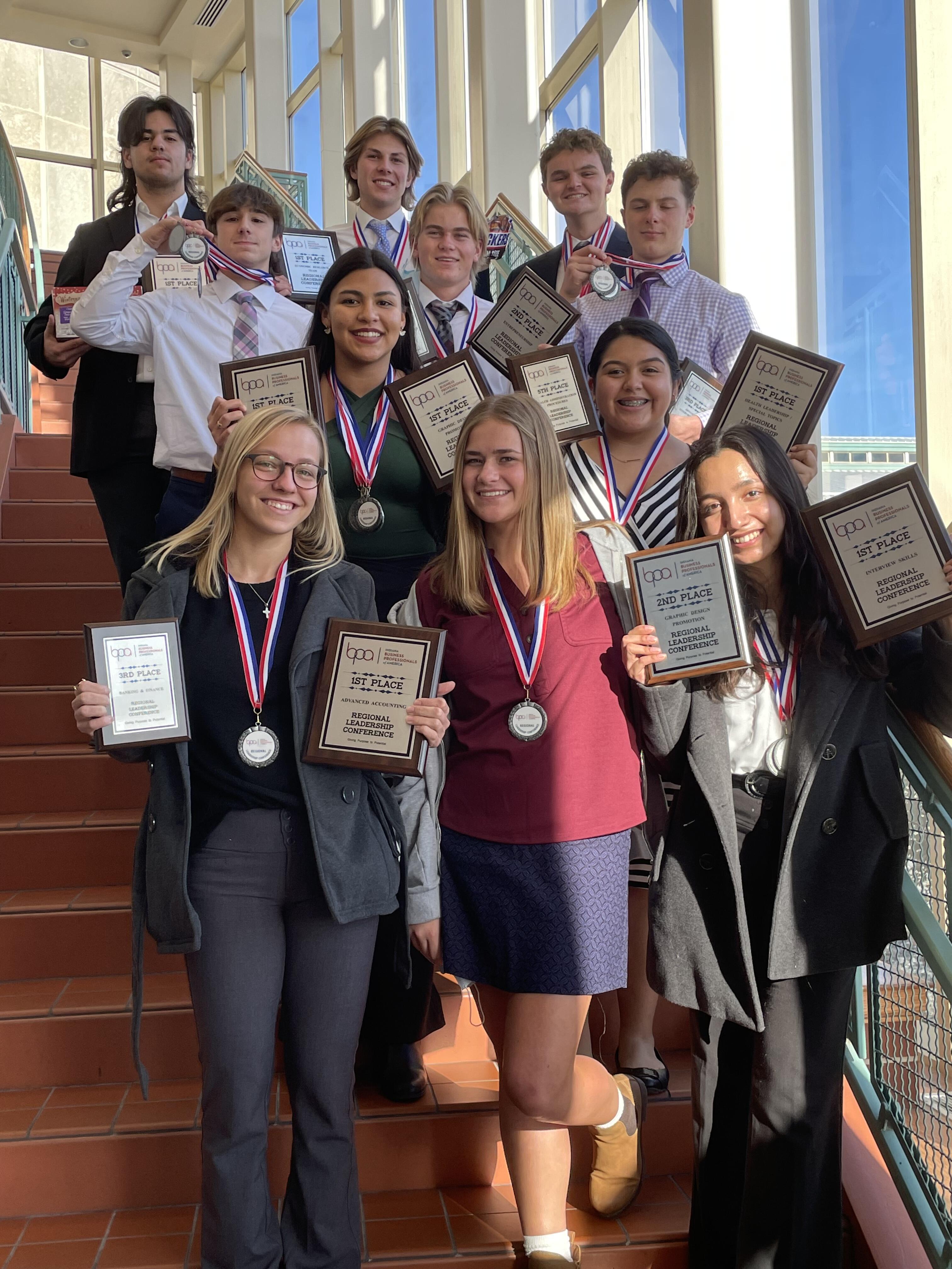 PHS BPA students at competition with their awards.