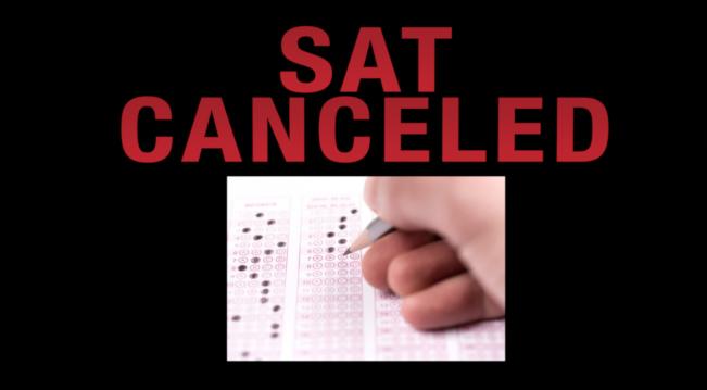 SAT CANCELED with bubble scantron sheet on black background