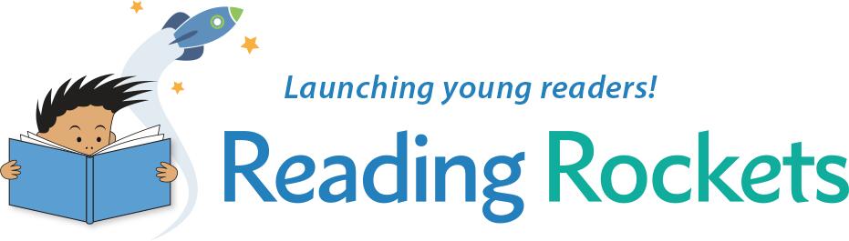 Reading Rockets Logo - Launching young readers! with boy reading and rocket image 